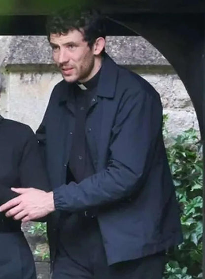 Josh O’Connor Wake Up Dead Man 2025 Black Jacket