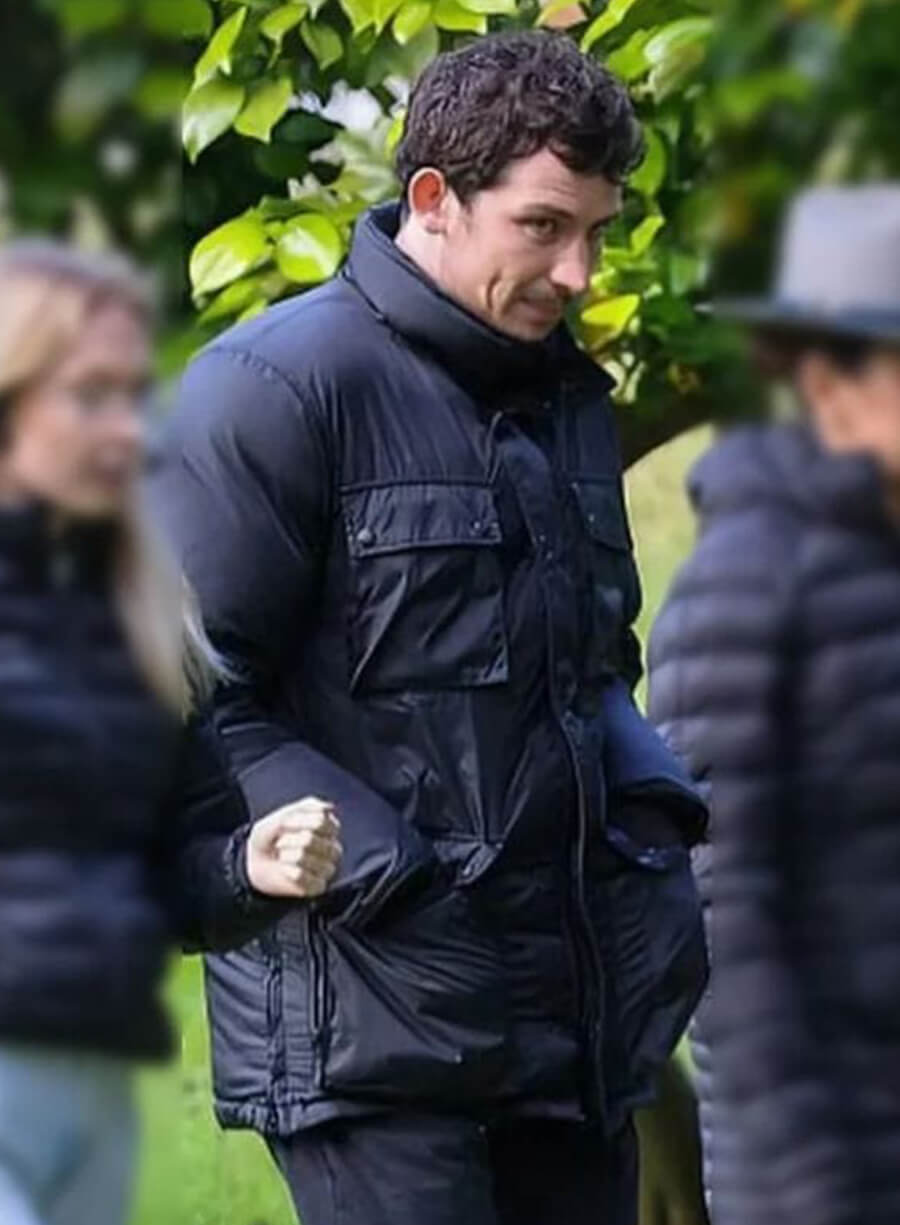 Josh O’Connor Wake Up Dead Man 2025 Black Puffer Jacket