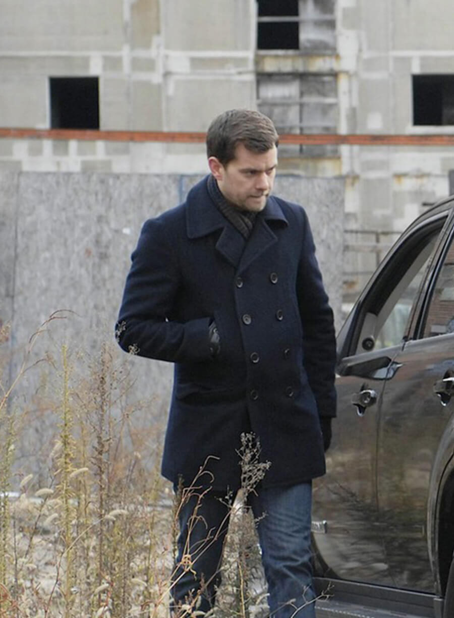Joshua Jackson Fringe Blue Wool Coat