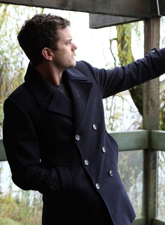 Joshua Jackson Fringe Blue Wool Coat