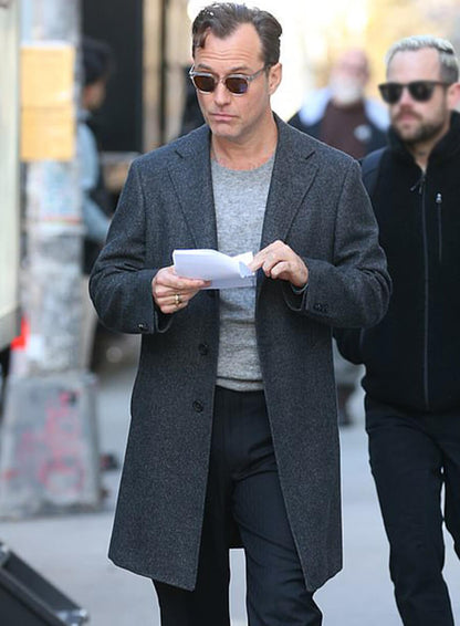 Jude Law Black Rabbit Grey Wool Coat