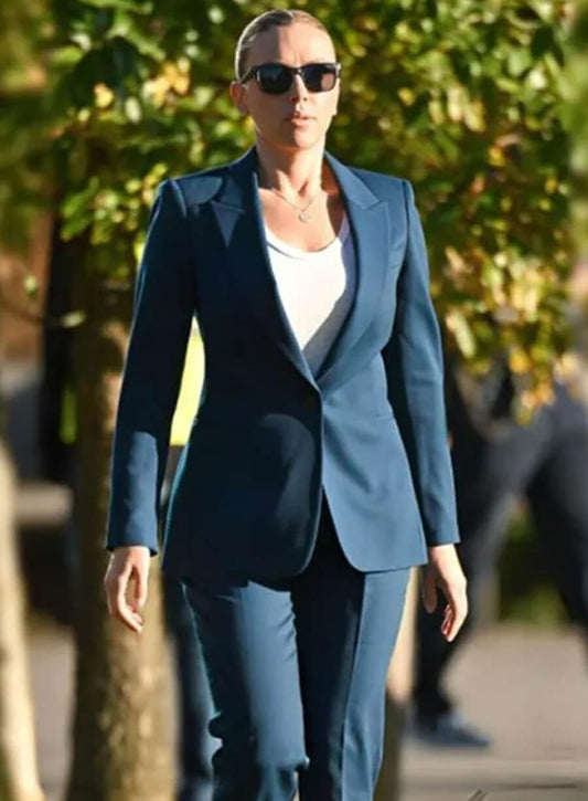 Jurassic World Rebirth Scarlett Johansson Blue Suit