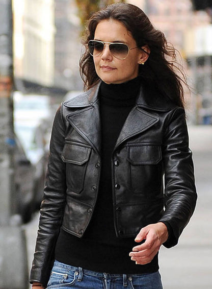 Katie Holmes Black Leather Jacket