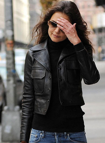 Katie Holmes Black Leather Jacket