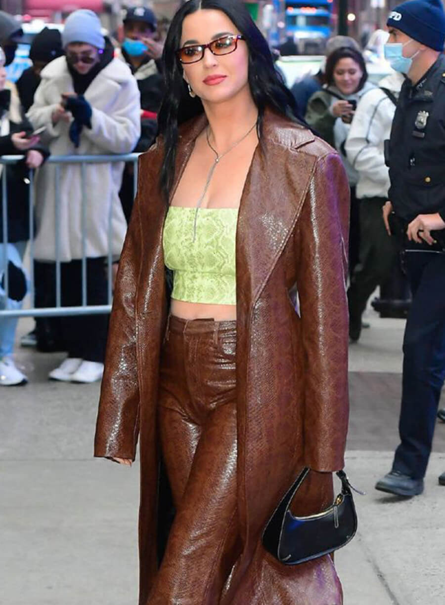 Katy Perry Good Morning America Brown Leather Coat