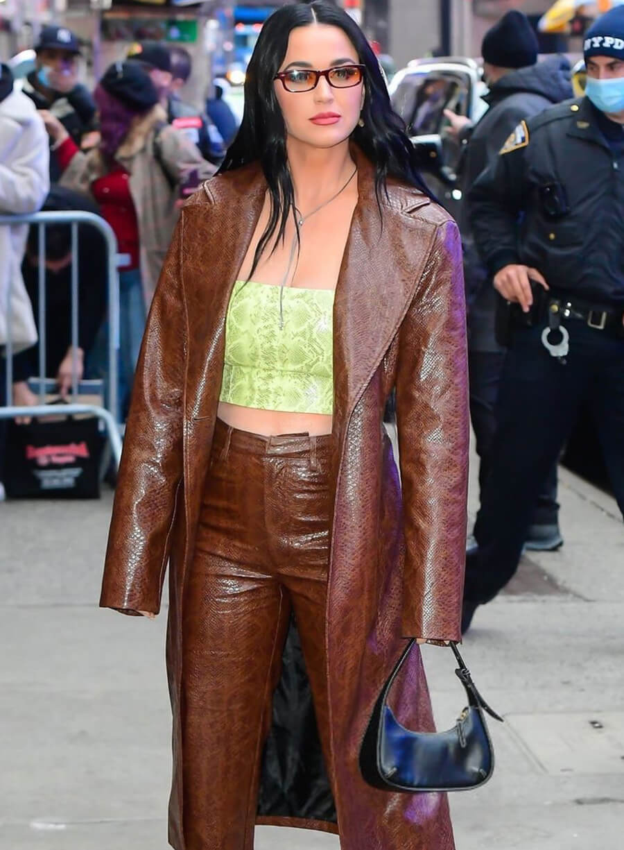 Katy Perry Good Morning America Brown Leather Coat