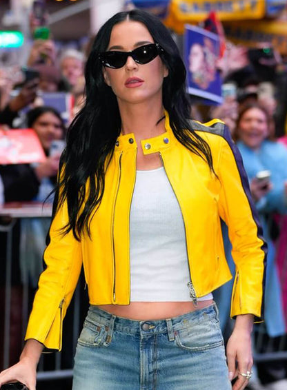 Katy Perry Good Morning America Yellow Leather Jacket