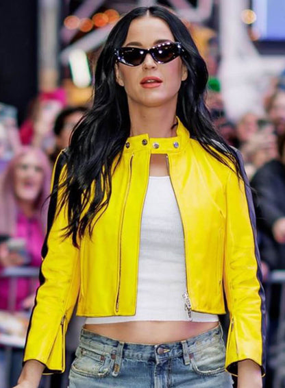 Katy Perry Good Morning America Yellow Leather Jacket