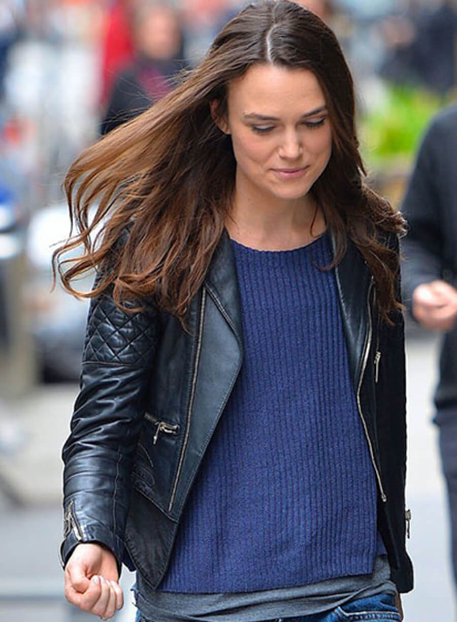 Keira Knightley Black Biker Leather Jacket