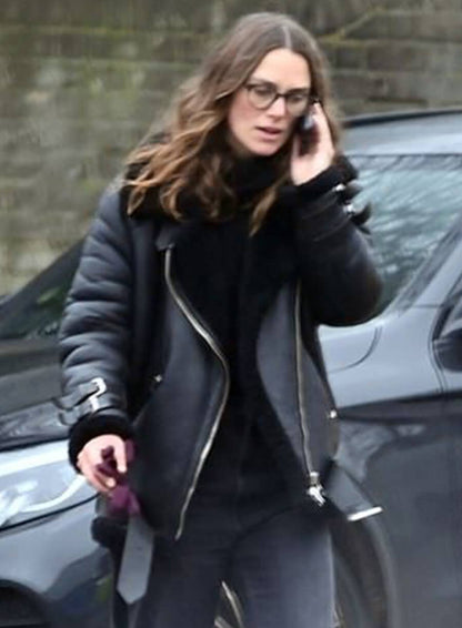 Keira Knightley Black Suede Leather Jacket