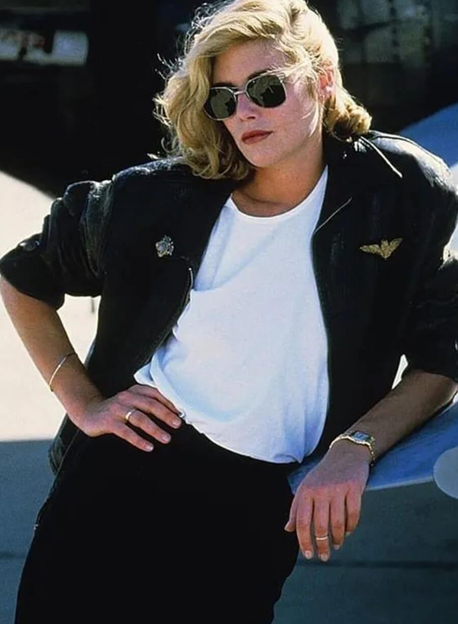 Kelly Mcgillis Top Gun Black Leather Jacket