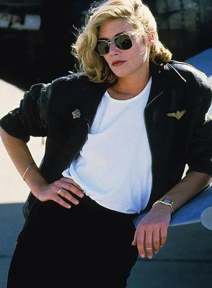 Kelly Mcgillis Top Gun Black Leather Jacket