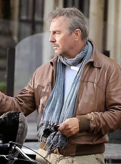  Kevin Costner 3 Days To Kill Brown Leather Jacket
