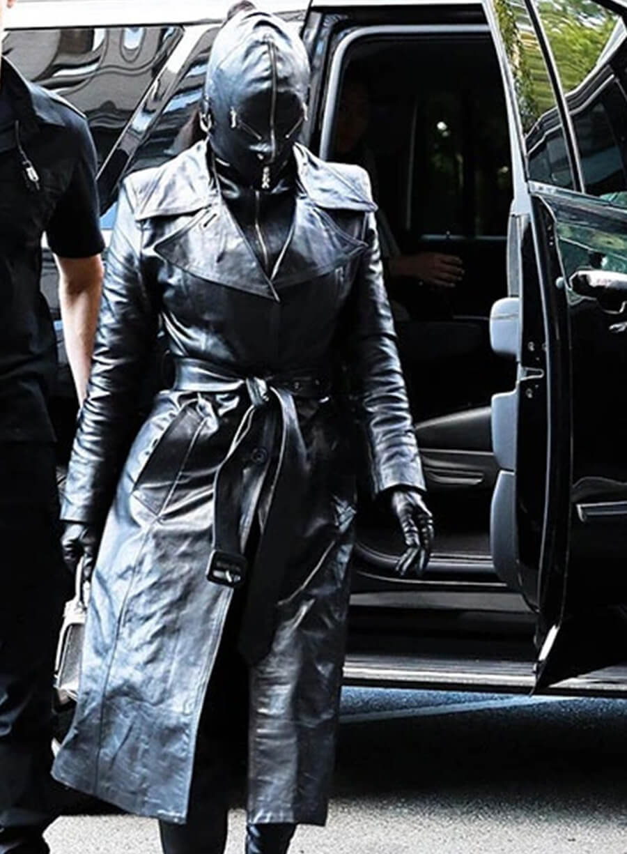 Kim Kardashian Black Leather Long Coat