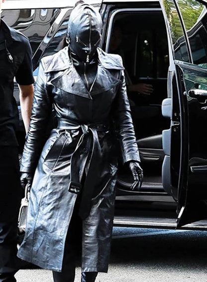 Kim Kardashian Black Leather Long Coat