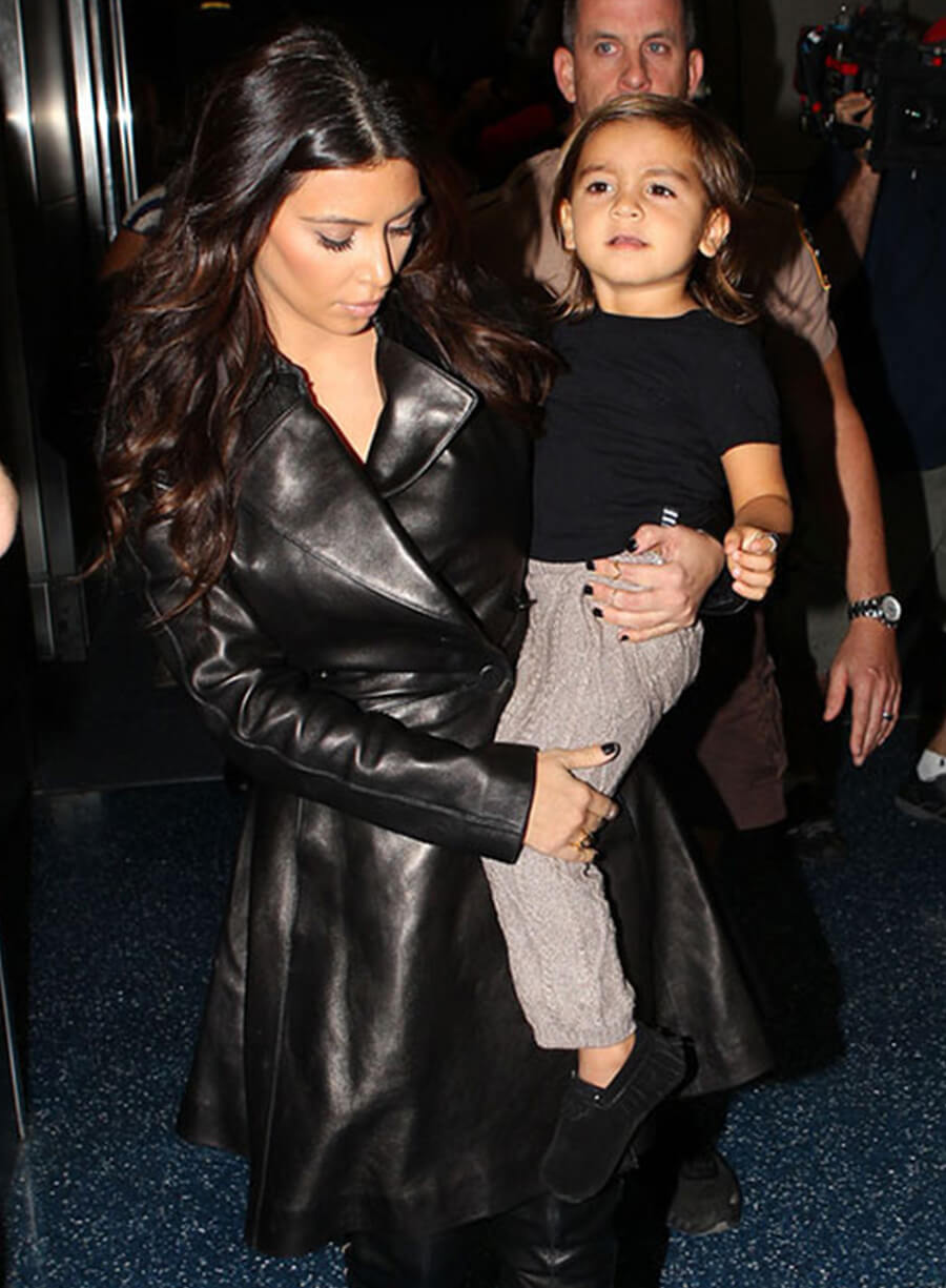 Kim Kardashian Black Leather Trench Coat