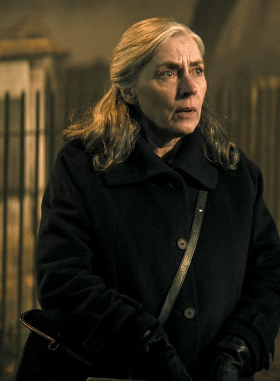 Kristin Scott Slow Horses S06 Black Wool Coat