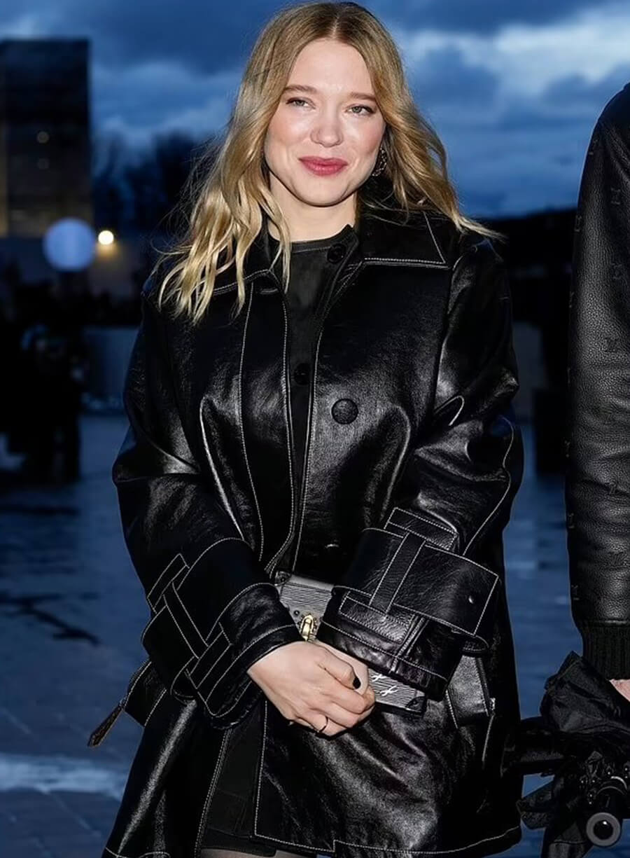 Léa Seydoux Black Leather Coat