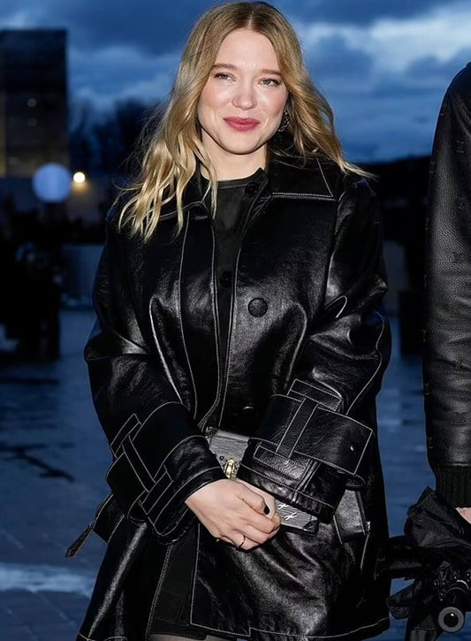 Léa Seydoux Black Leather Coat