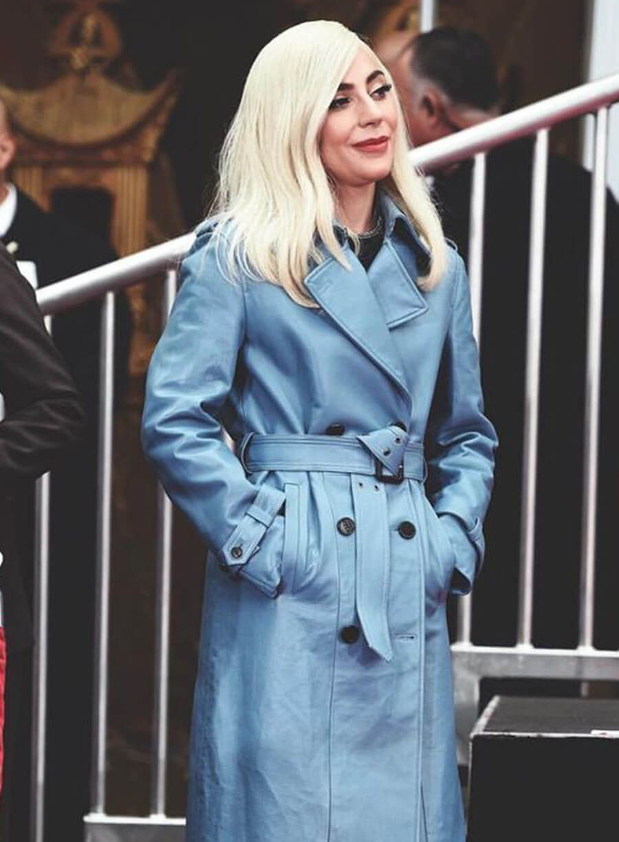 Lady Gaga Blue Trench Leather Coat