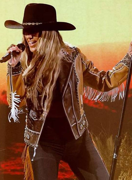 Lainey Wilson People’s Choice Awards Brown Leather Jacket