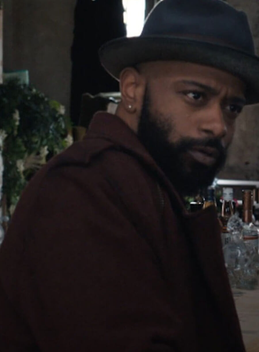 LaKeith Stanfield Play Dirty 2025 Maroon Wool Coat