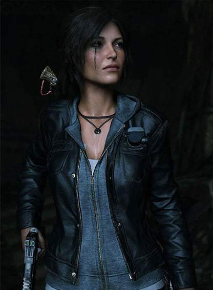 Lara Croft Rise of the Tomb Raider Black Leather Jacket