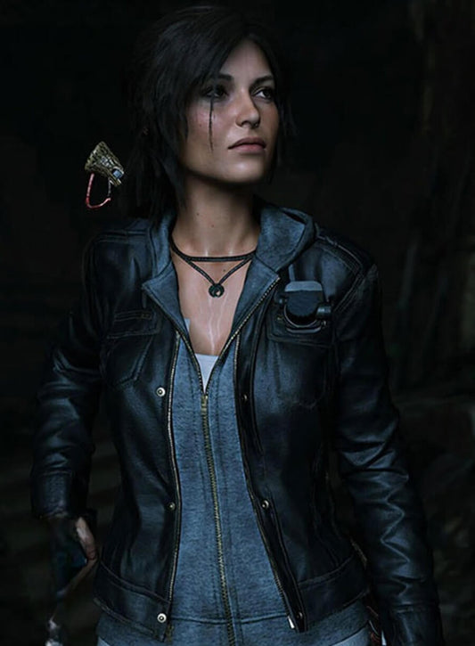 Lara Croft Rise of the Tomb Raider Black Leather Jacket