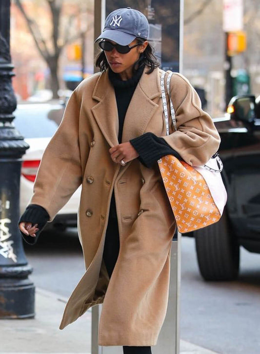 Laura Harrier Brown Wool Coat