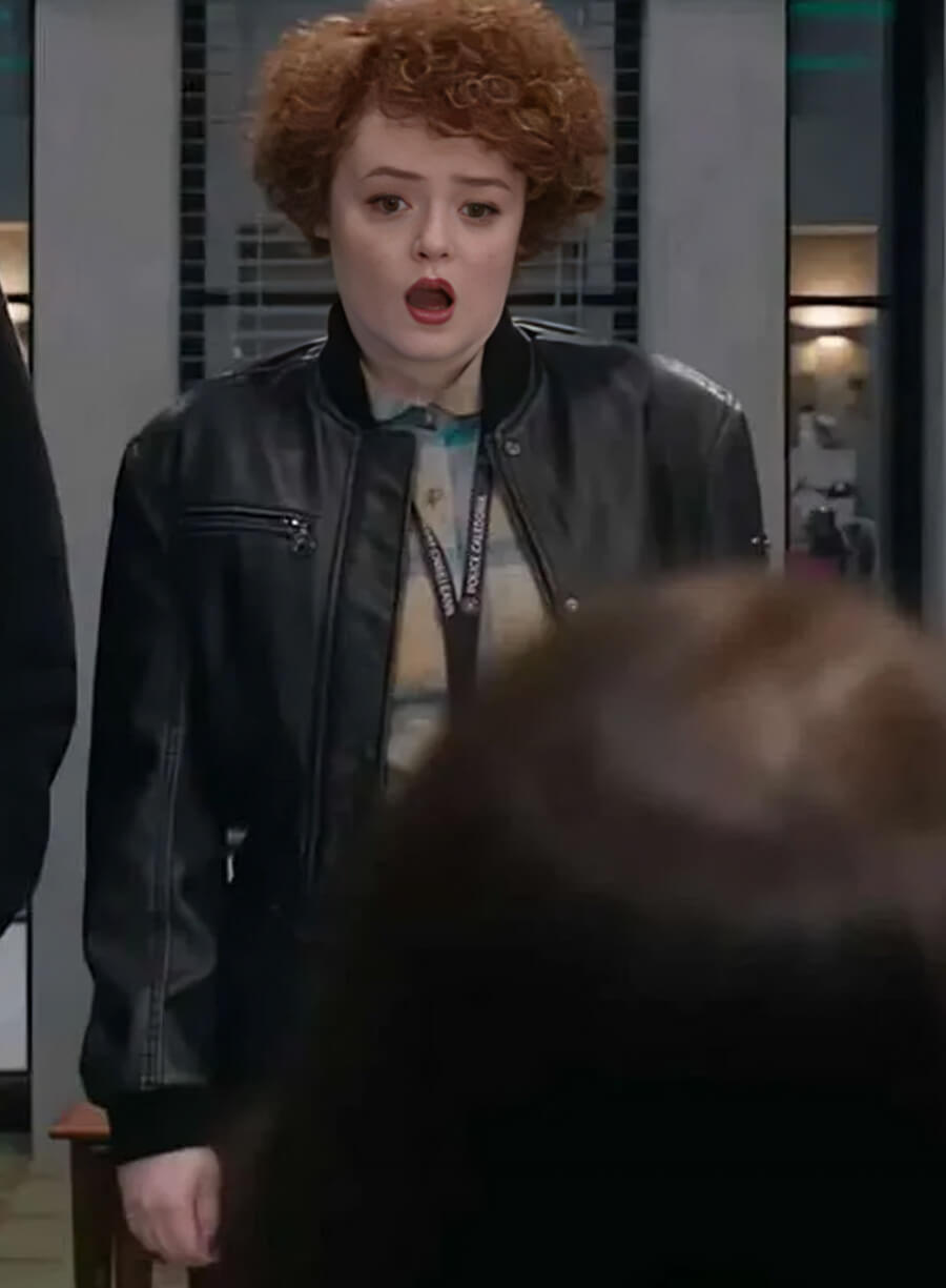 Leah Byrne Dept Q Bomber Black Leather Jacket