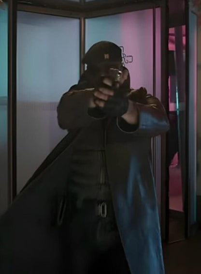 Lee Pace The Running Man 2025 Brown Leather Coat