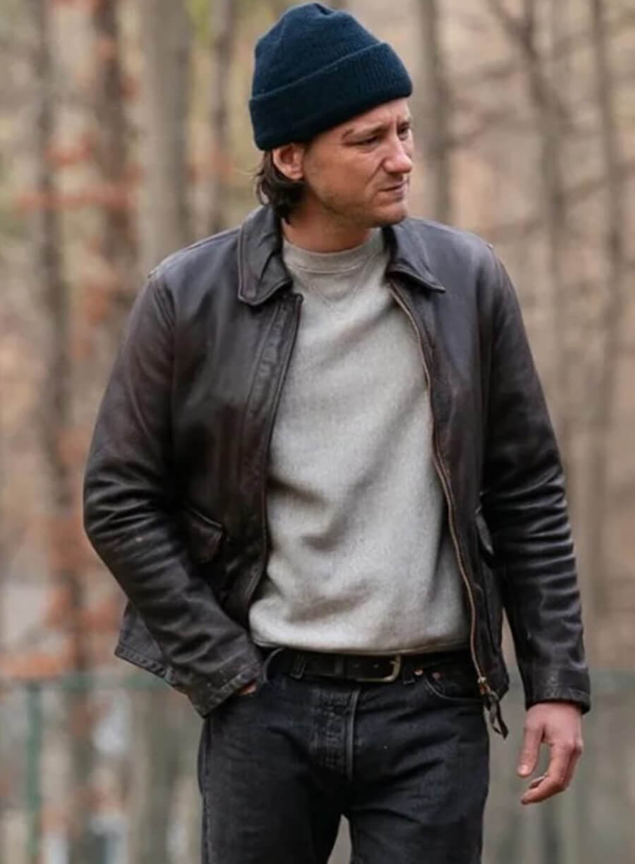 Lewis Pullman Riff Raff Dark Brown Leather Jacket