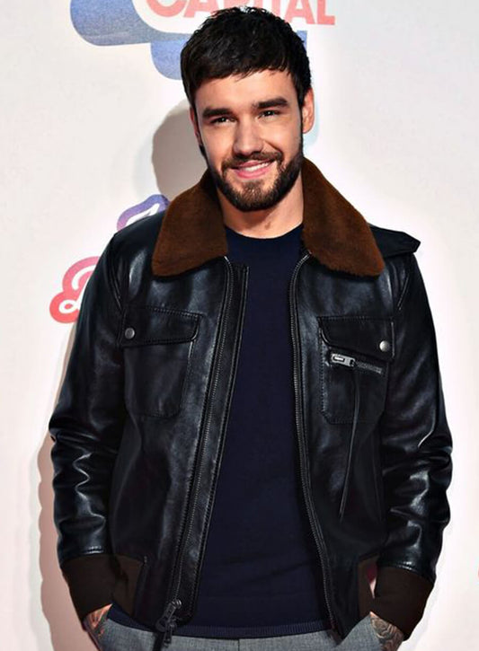Liam Payne Black Leather Shearling Jacket