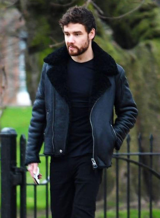 Liam Payne Shearling Black Leather Jacket