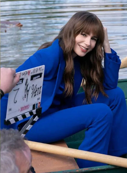 Lily Collins Emily in Paris S04 Blue Suit