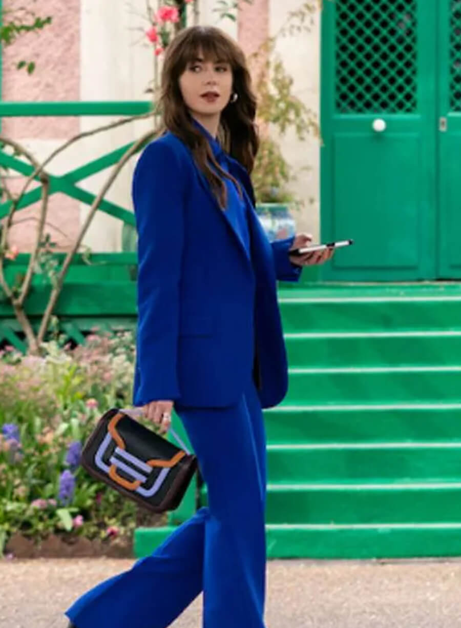 Lily Collins Emily in Paris S04 Blue Suit