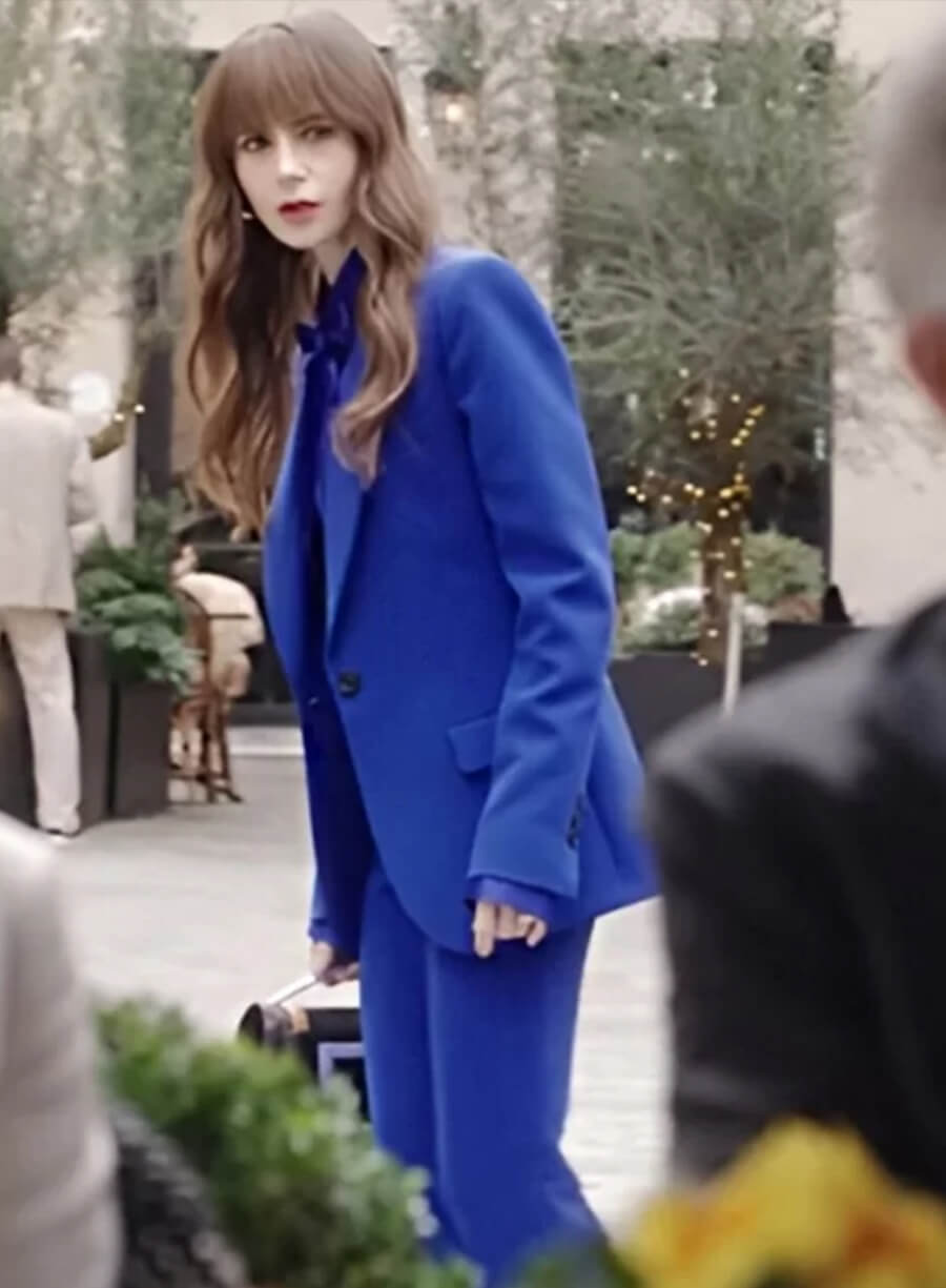 Lily Collins Emily in Paris S04 Blue Suit