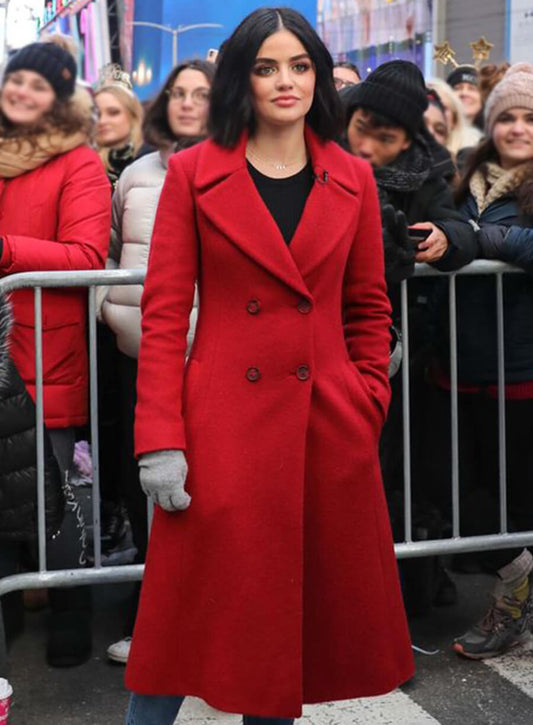 Lucy Hale Red Christmas Wool Coat