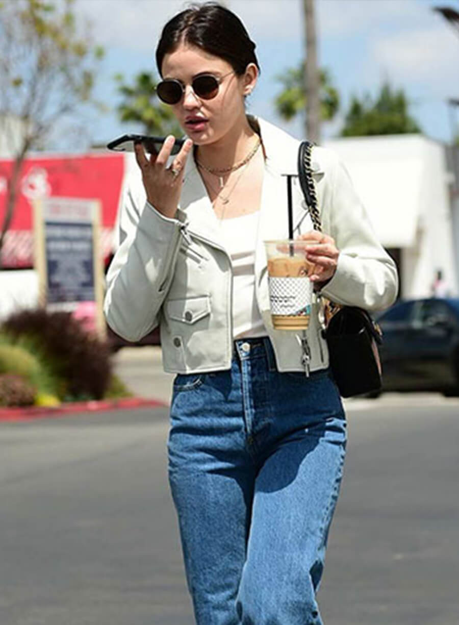 Lucy Hale White Biker Leather Jacket