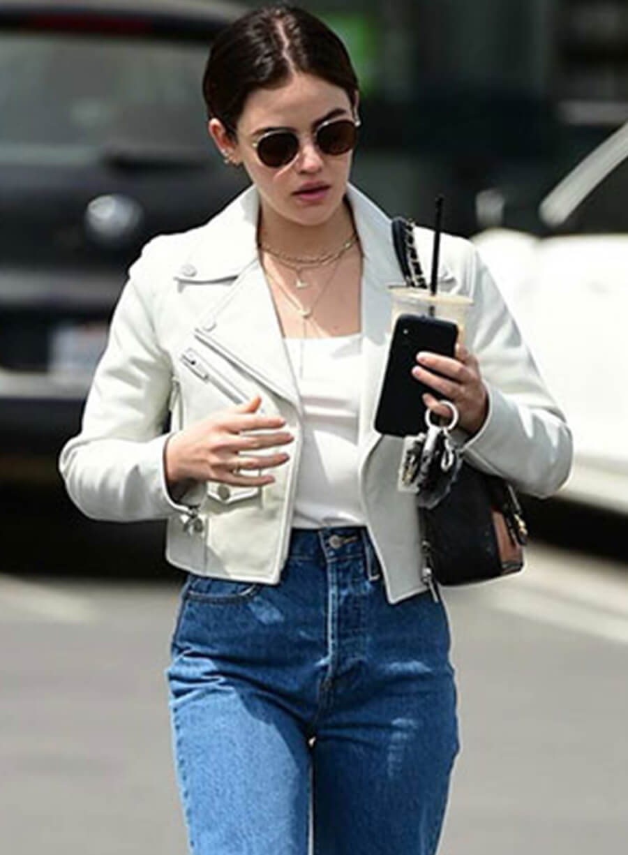 Lucy Hale White Biker Leather Jacket