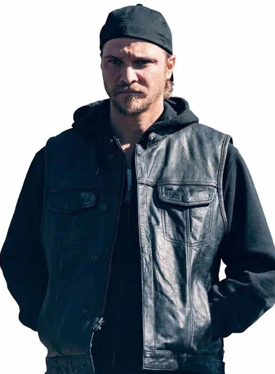 Luke Grimes Marshals 2026 Black Leather Vest