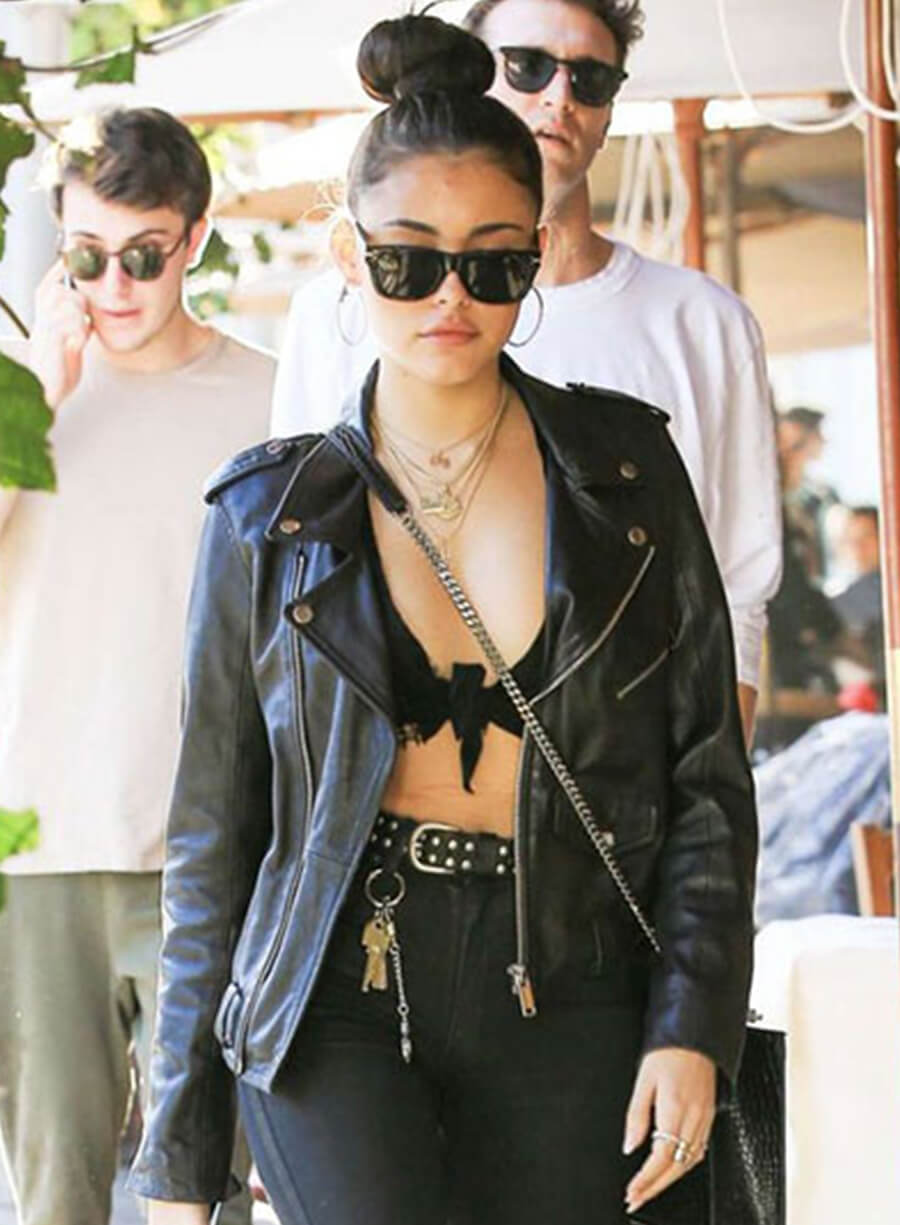 Madison Beer Black Biker Leather Jacket