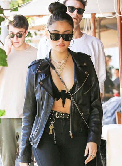 Madison Beer Black Biker Leather Jacket