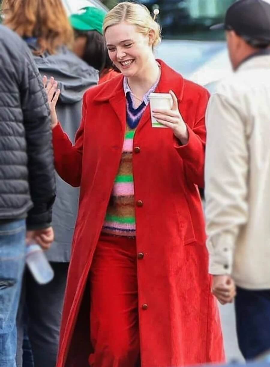 Margo’s Got Money Troubles Elle Fanning Red Coat