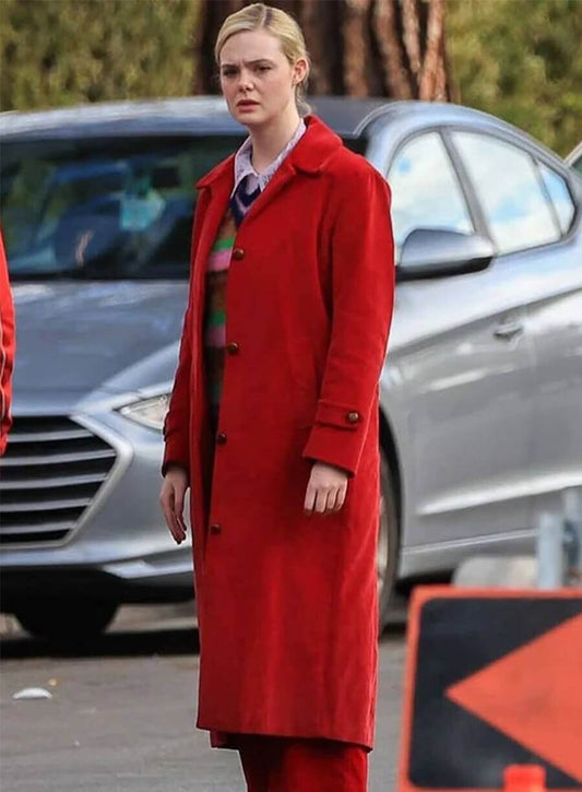 Margo’s Got Money Troubles Elle Fanning Red Coat