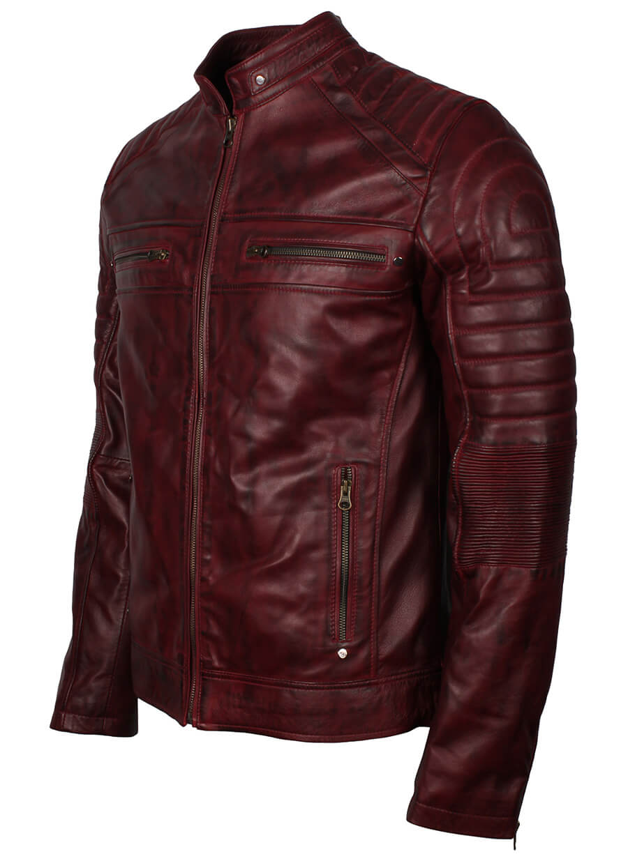 Maroon Cafe Racer Men's Biker Leather Jacket