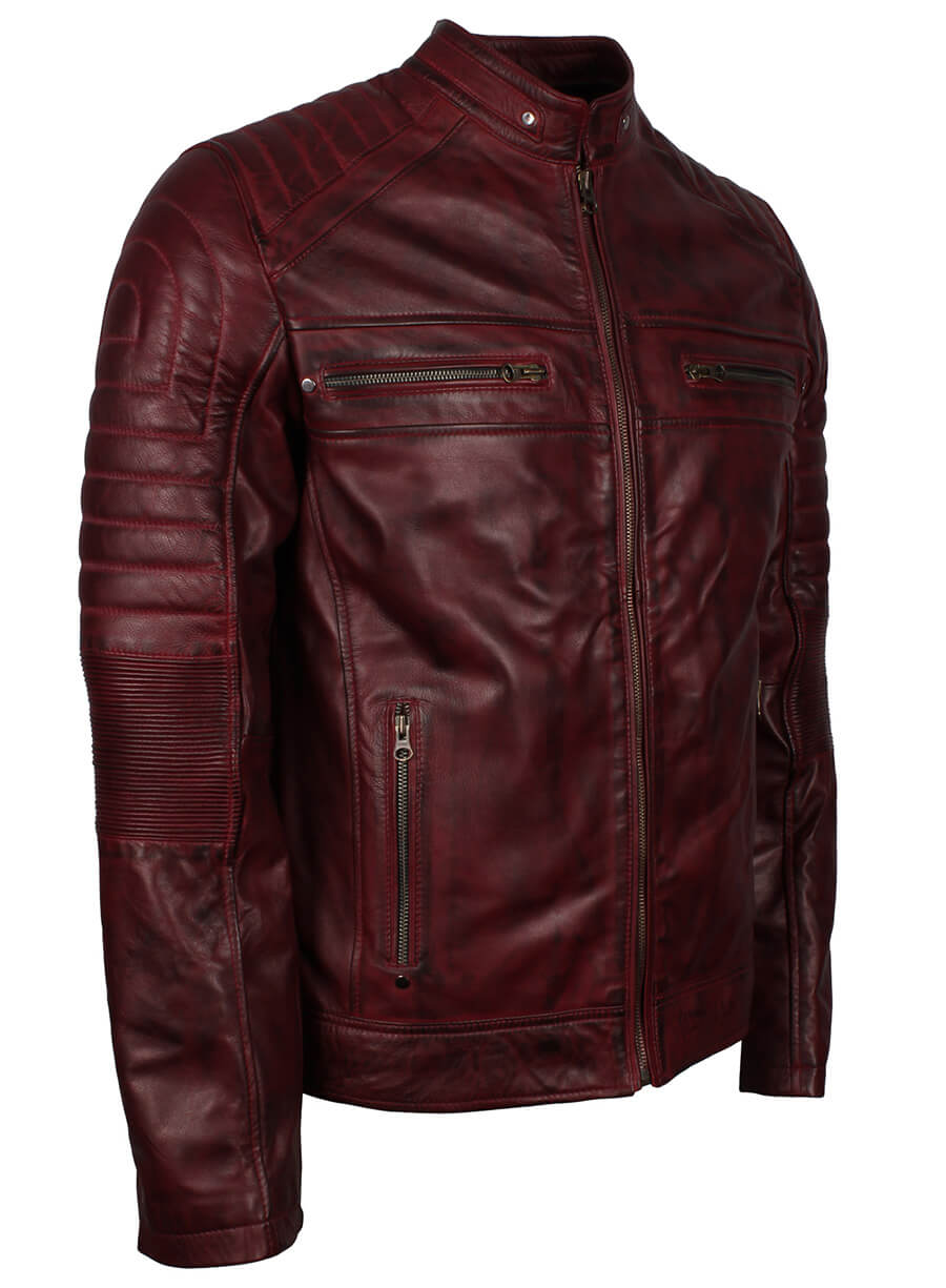 Maroon Cafe Racer Men's Biker Leather Jacket