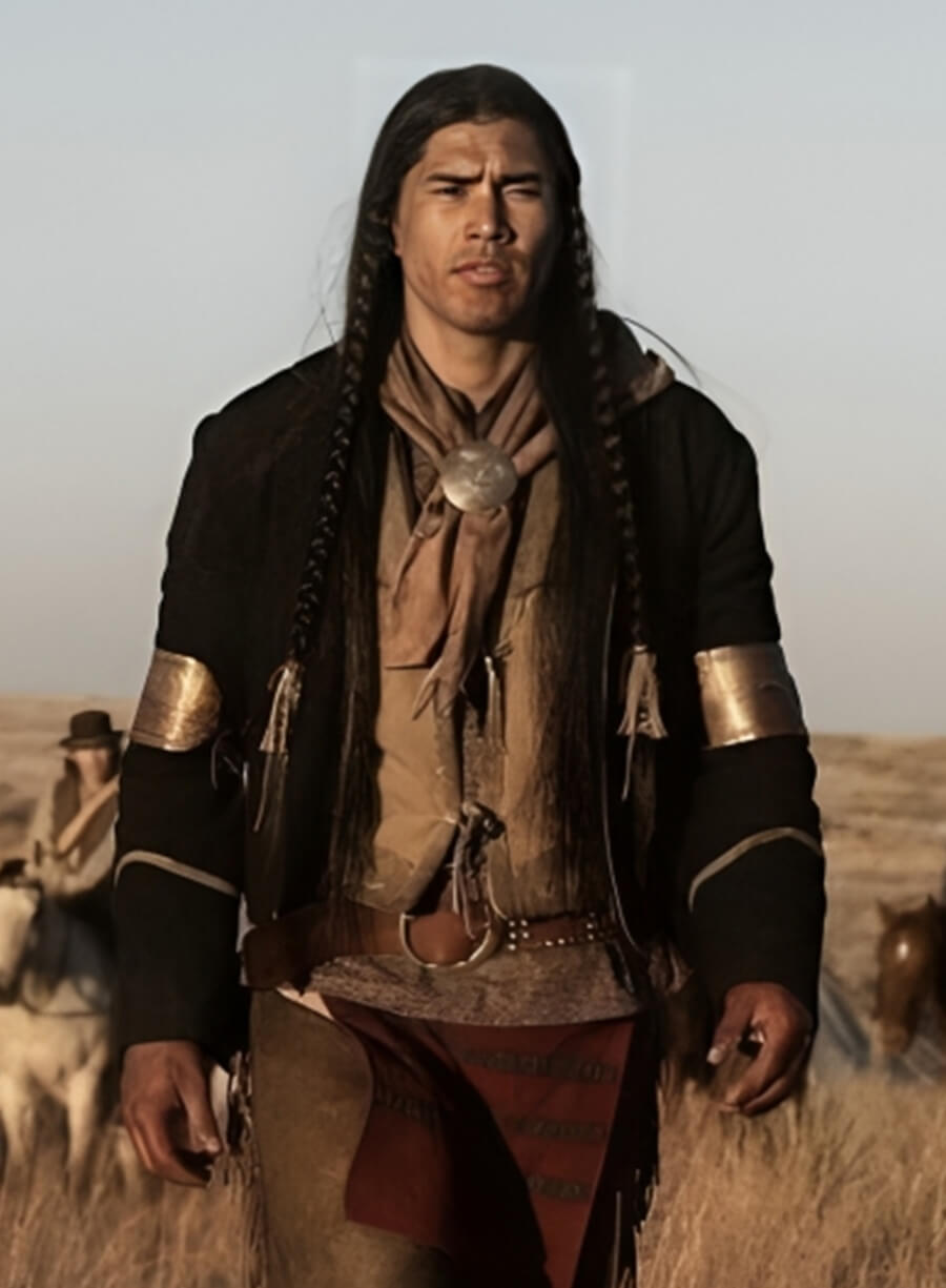 Martin Sensmeier TV Series 1883 Black Wool Coat