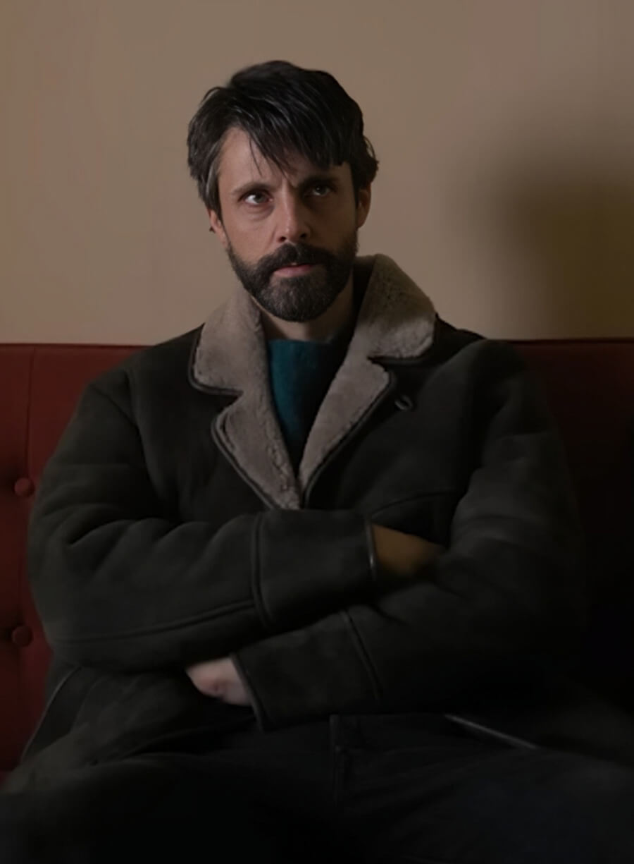 Matthew Goode Dept. Q Shearling Leather Coat