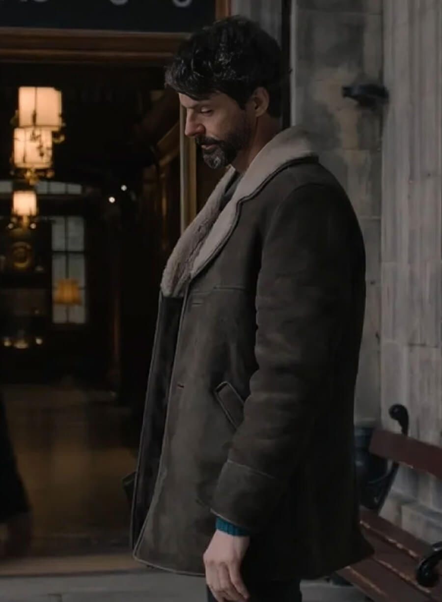 Matthew Goode Dept. Q Shearling Leather Coat
